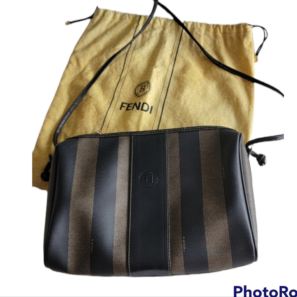 Fendi Black and Brown Striped Crossbody Bag